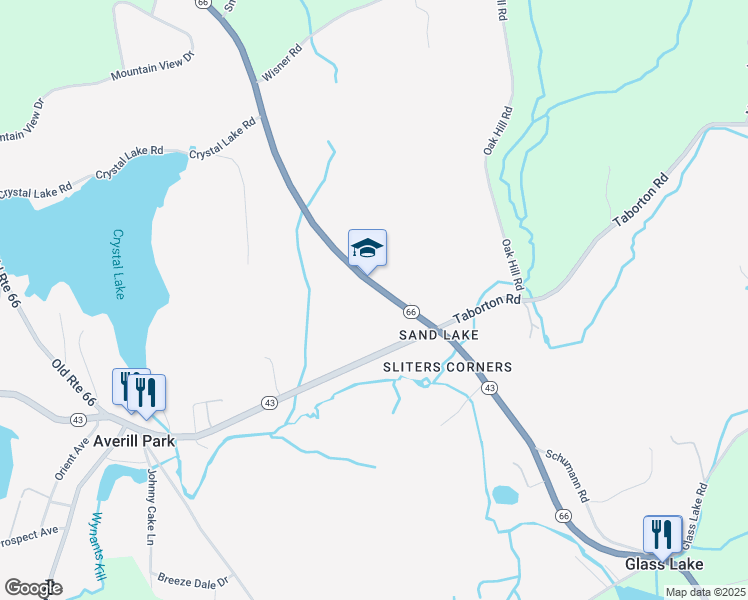 map of restaurants, bars, coffee shops, grocery stores, and more near 8439 Miller Hill Road in Averill Park