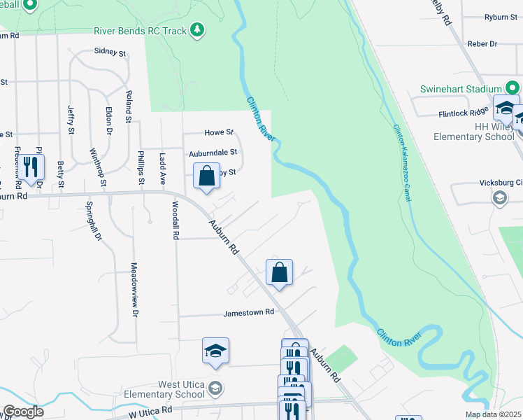 map of restaurants, bars, coffee shops, grocery stores, and more near 5405 Auburn Road in Shelby Township