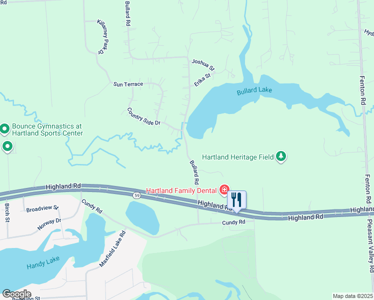 map of restaurants, bars, coffee shops, grocery stores, and more near 2285 Bullard Road in Hartland