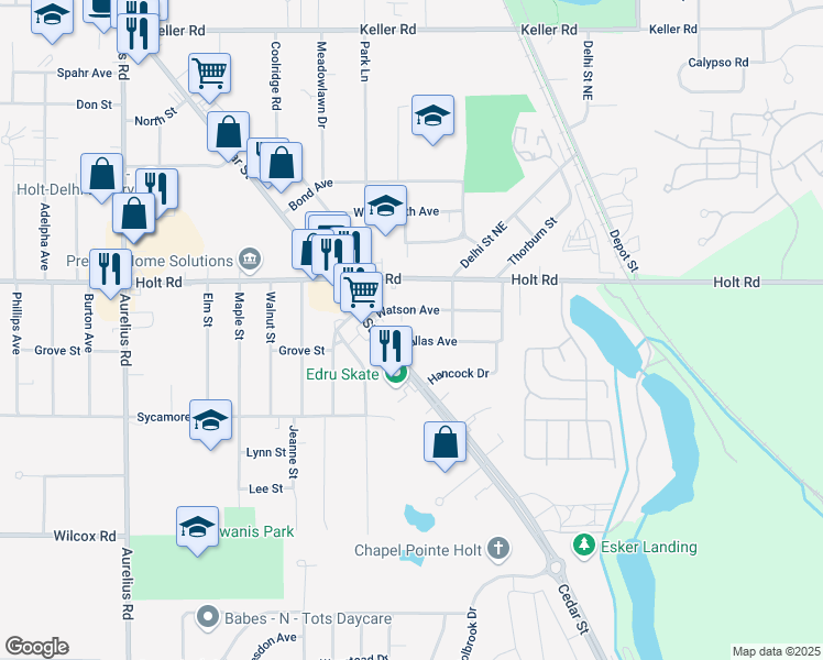 map of restaurants, bars, coffee shops, grocery stores, and more near 4224 Dallas Avenue in Delhi charter Township