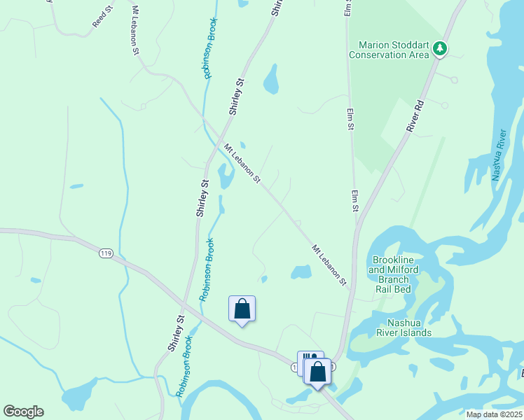 map of restaurants, bars, coffee shops, grocery stores, and more near 93 Mount Lebanon Street in Pepperell