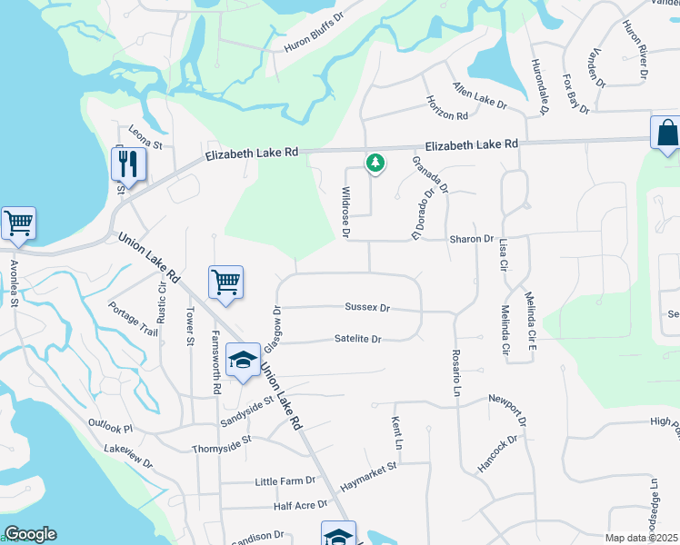 map of restaurants, bars, coffee shops, grocery stores, and more near 8973 Glasgow Drive in White Lake charter Township