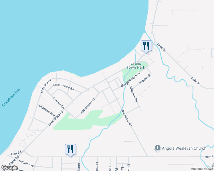 map of restaurants, bars, coffee shops, grocery stores, and more near 9128 Waterman Rd in Angola