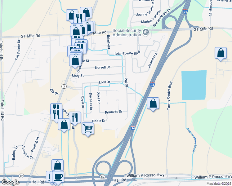 map of restaurants, bars, coffee shops, grocery stores, and more near 25844 Regal Drive in New Baltimore