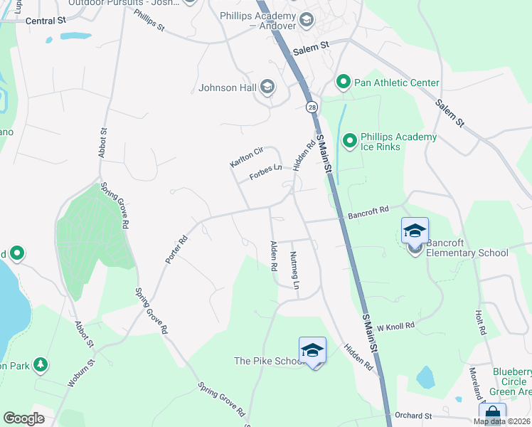 map of restaurants, bars, coffee shops, grocery stores, and more near 16 Porter Road in Andover