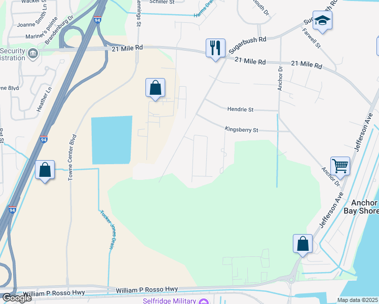 map of restaurants, bars, coffee shops, grocery stores, and more near 46357 Jasmine Court in New Baltimore
