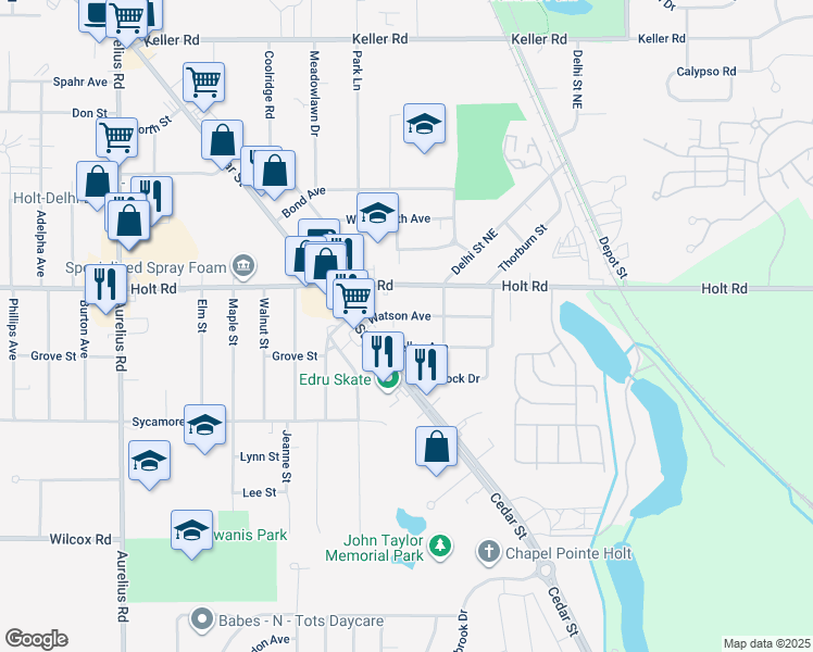 map of restaurants, bars, coffee shops, grocery stores, and more near 4203 Watson Avenue in Delhi charter Township