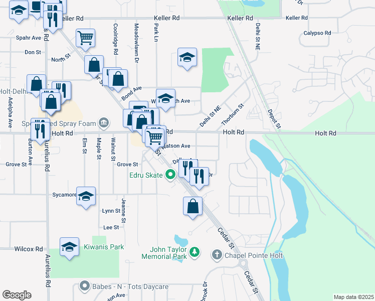 map of restaurants, bars, coffee shops, grocery stores, and more near 4203 Watson Ave in Delhi Charter Township