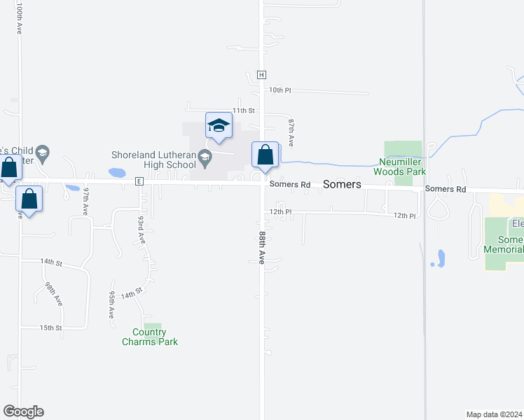 map of restaurants, bars, coffee shops, grocery stores, and more near 1248 88th Avenue in Kenosha