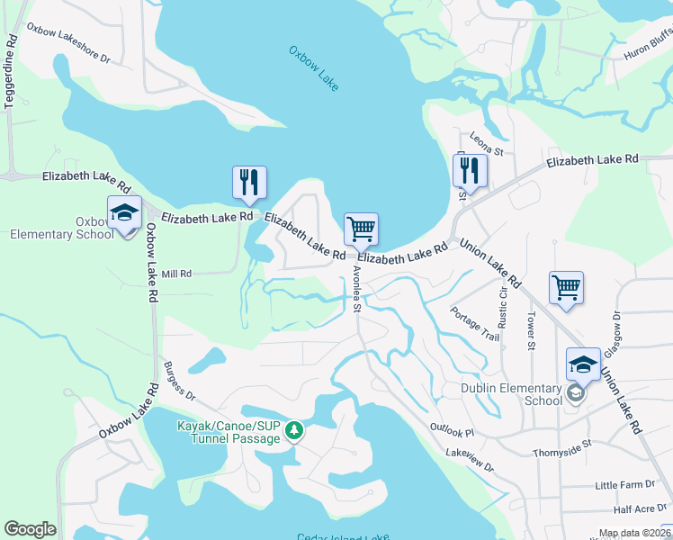 map of restaurants, bars, coffee shops, grocery stores, and more near 9825 Crayview Street in White Lake charter Township