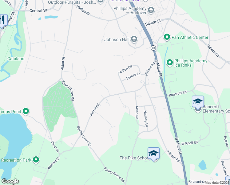 map of restaurants, bars, coffee shops, grocery stores, and more near 31 Porter Road in Andover