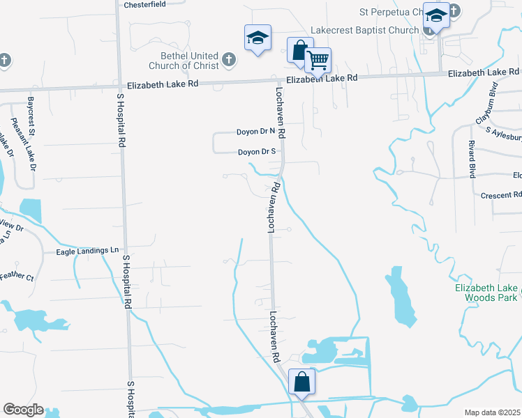 map of restaurants, bars, coffee shops, grocery stores, and more near 330 Lochaven Road in Waterford Township