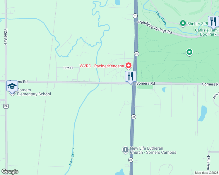 map of restaurants, bars, coffee shops, grocery stores, and more near 6021 12th Street in Kenosha