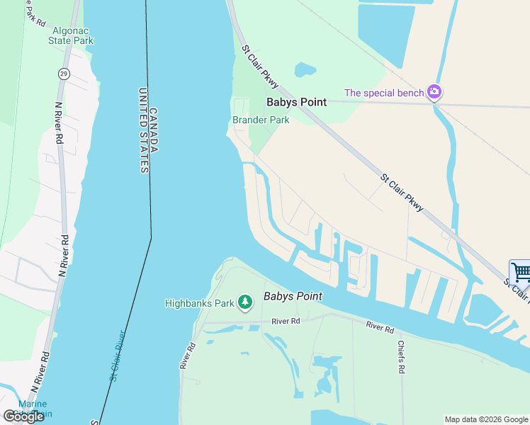 map of restaurants, bars, coffee shops, grocery stores, and more near 4680 Riverside Drive in Port Lambton