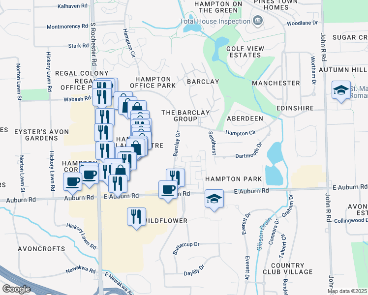 map of restaurants, bars, coffee shops, grocery stores, and more near 745 Barclay Circle in Rochester Hills