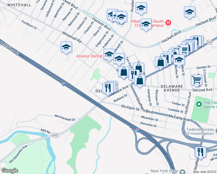 map of restaurants, bars, coffee shops, grocery stores, and more near 7 Albion Avenue in Albany
