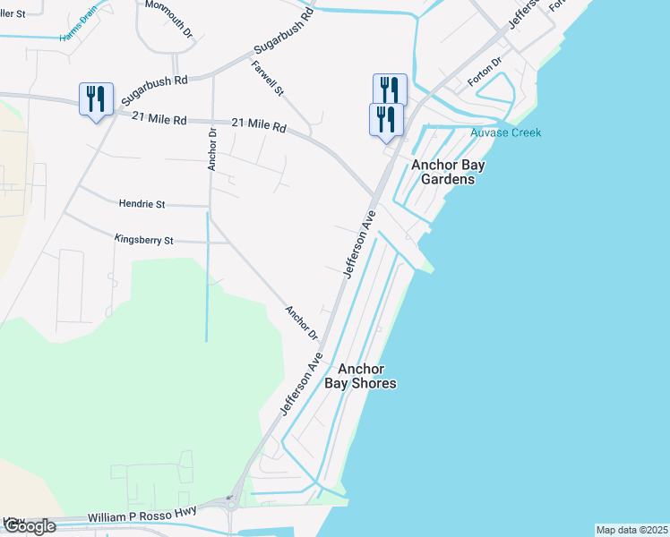 map of restaurants, bars, coffee shops, grocery stores, and more near 46169 Jefferson Avenue in New Baltimore