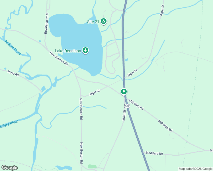 map of restaurants, bars, coffee shops, grocery stores, and more near 747 Alger Street in Winchendon