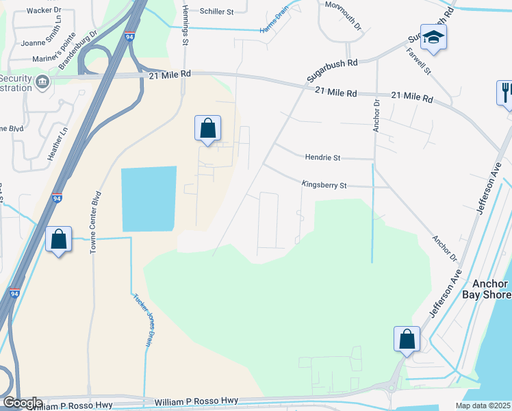 map of restaurants, bars, coffee shops, grocery stores, and more near 46357 Jasmine Court in New Baltimore