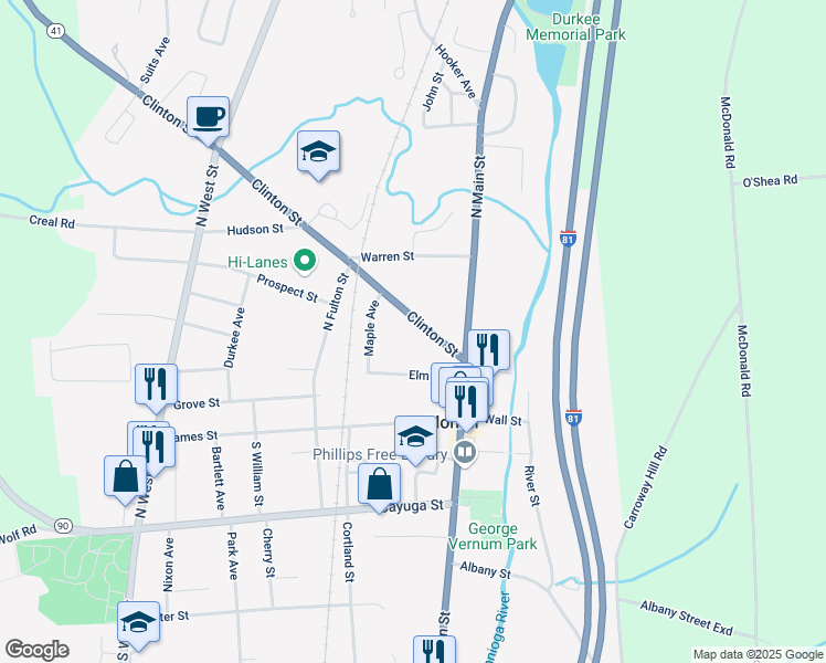 map of restaurants, bars, coffee shops, grocery stores, and more near 13 Elm Avenue in Homer