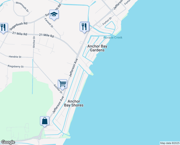 map of restaurants, bars, coffee shops, grocery stores, and more near 29200 Farwell Street in New Baltimore