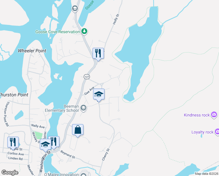 map of restaurants, bars, coffee shops, grocery stores, and more near 26 Macomber Road in Gloucester