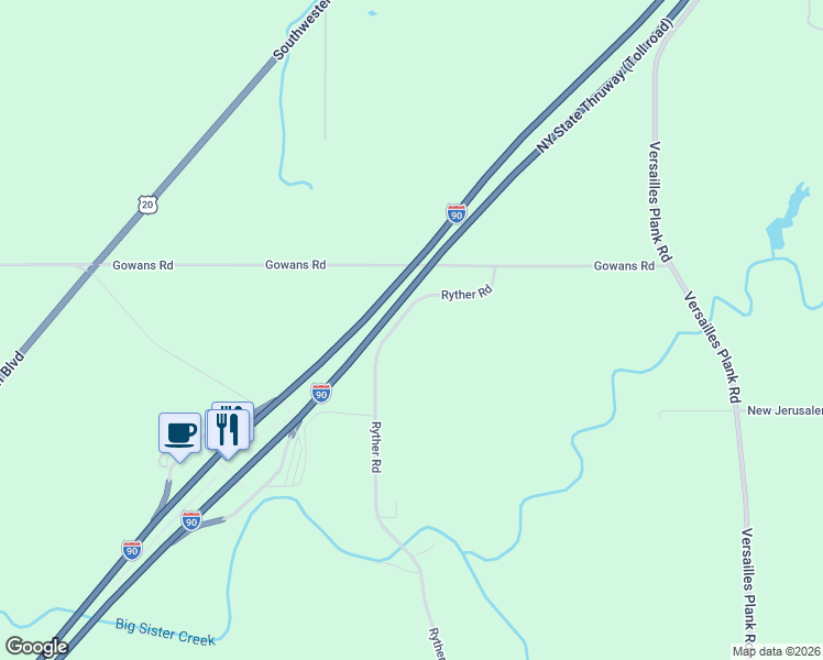 map of restaurants, bars, coffee shops, grocery stores, and more near 9055 Ryther Road in Angola