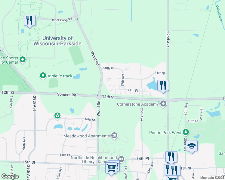 map of restaurants, bars, coffee shops, grocery stores, and more near 2825 11th Place in Kenosha