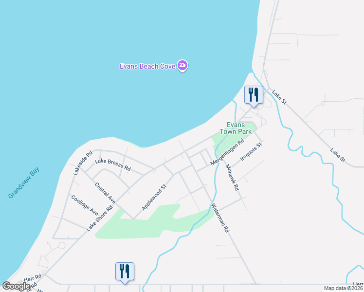map of restaurants, bars, coffee shops, grocery stores, and more near 9074 Lake Shore Road in Angola