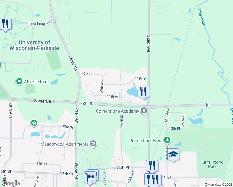 map of restaurants, bars, coffee shops, grocery stores, and more near 2520 11th Place in Kenosha