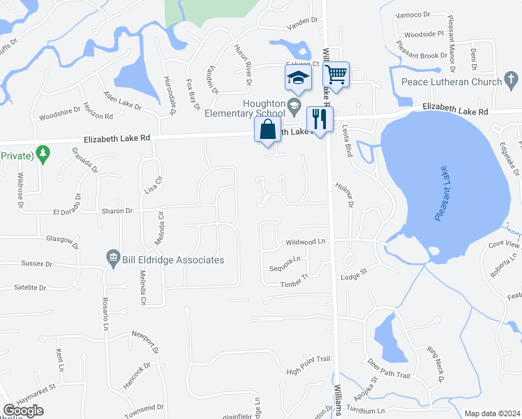 map of restaurants, bars, coffee shops, grocery stores, and more near 191 Summit View Court in White Lake charter Township