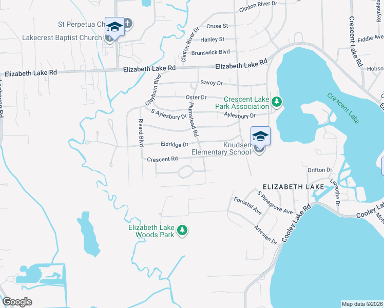 map of restaurants, bars, coffee shops, grocery stores, and more near 5687 Eldridge Drive in Waterford Township