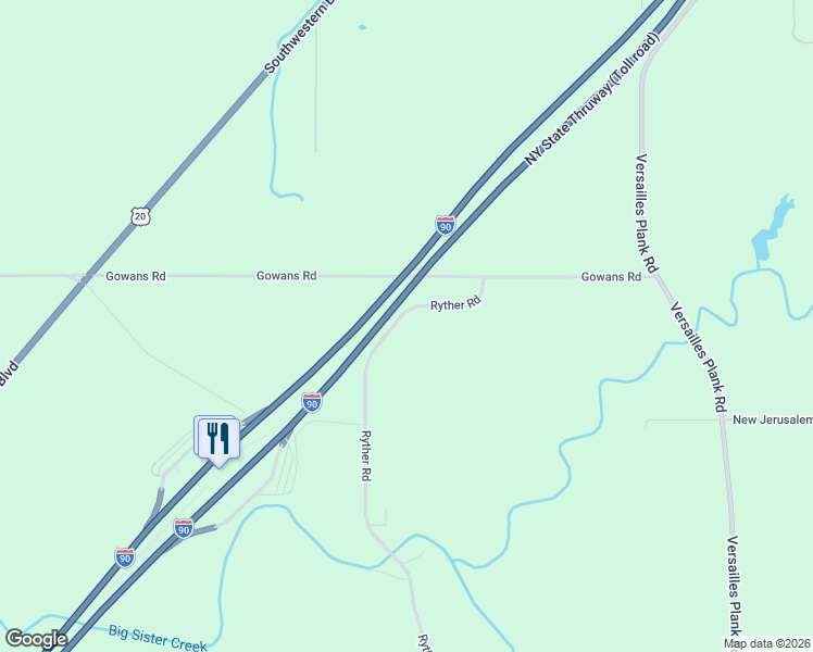 map of restaurants, bars, coffee shops, grocery stores, and more near 9055 Ryther Road in Angola