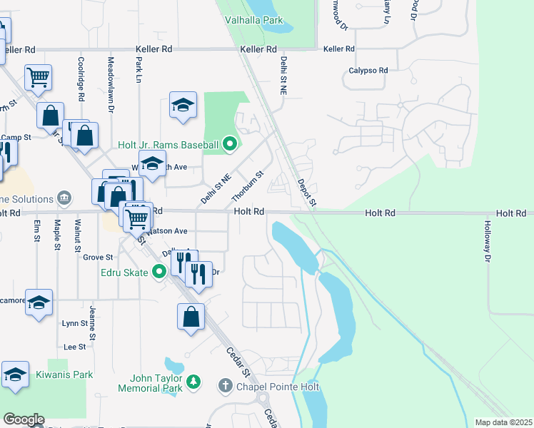 map of restaurants, bars, coffee shops, grocery stores, and more near 4090 Holt Road in Delhi charter Township