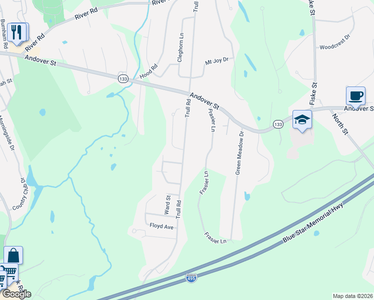 map of restaurants, bars, coffee shops, grocery stores, and more near 15 Danielle Drive in Tewksbury