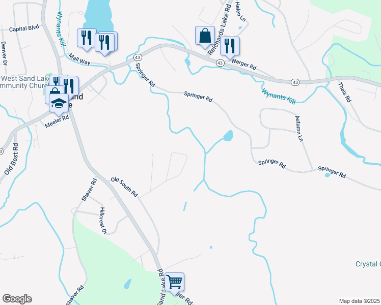 map of restaurants, bars, coffee shops, grocery stores, and more near 66 Oriole Avenue in West Sand Lake