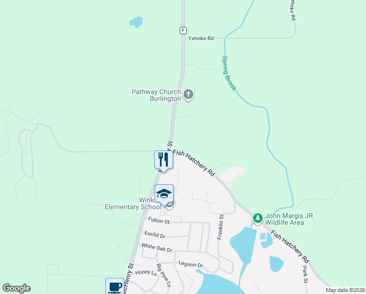 map of restaurants, bars, coffee shops, grocery stores, and more near 7135 McHenry Street in Burlington