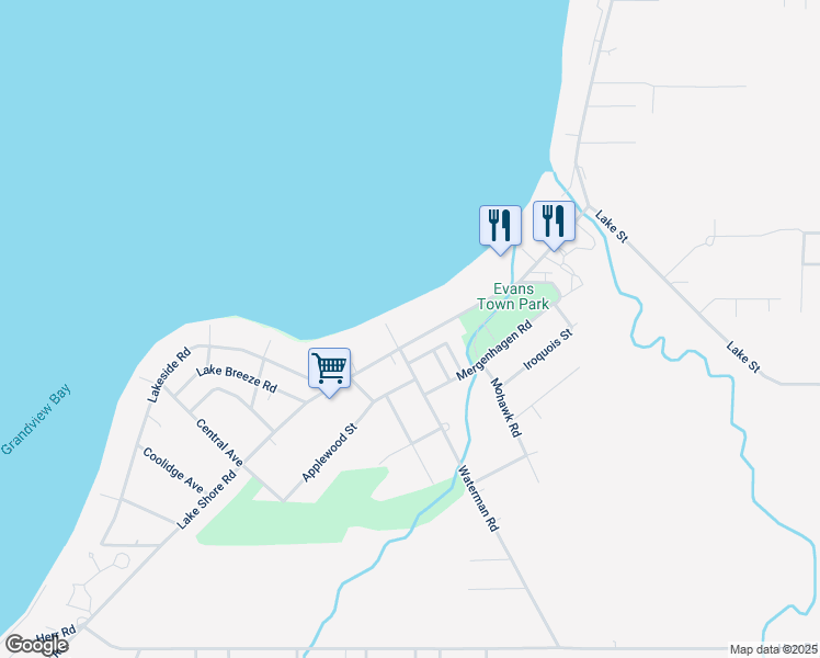 map of restaurants, bars, coffee shops, grocery stores, and more near 9074 Lake Shore Road in Angola