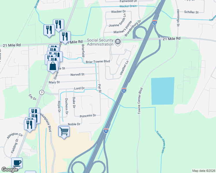 map of restaurants, bars, coffee shops, grocery stores, and more near 46371 Prince Drive in New Baltimore