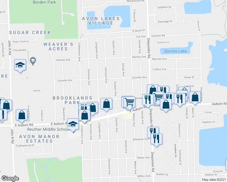 map of restaurants, bars, coffee shops, grocery stores, and more near 2740 Eastern Avenue in Rochester Hills