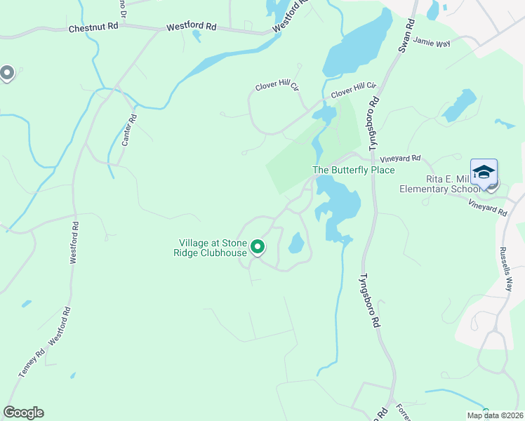 map of restaurants, bars, coffee shops, grocery stores, and more near 3 Sandstone Road in Westford