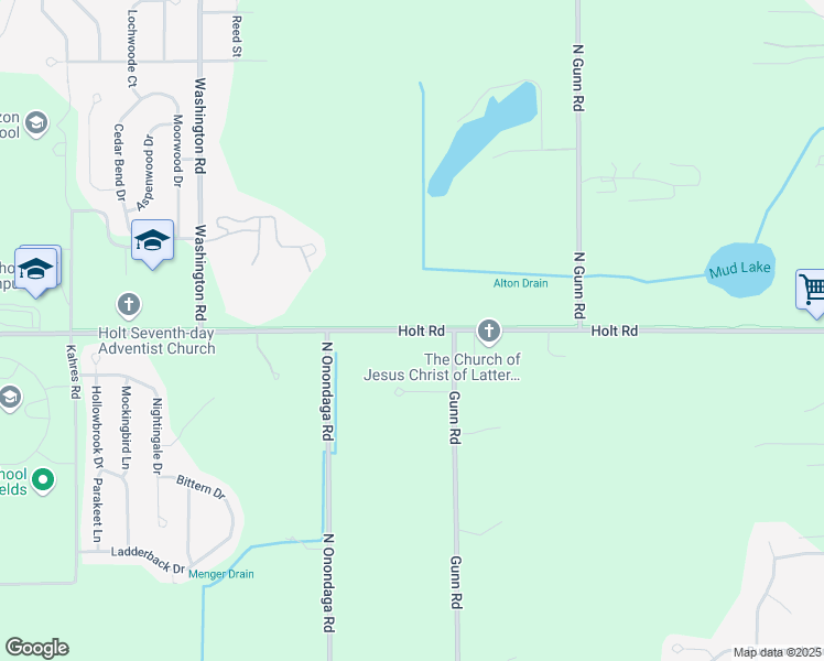 map of restaurants, bars, coffee shops, grocery stores, and more near West Holt Road in Delhi charter Township