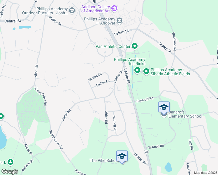 map of restaurants, bars, coffee shops, grocery stores, and more near 5 Porter Road in Andover