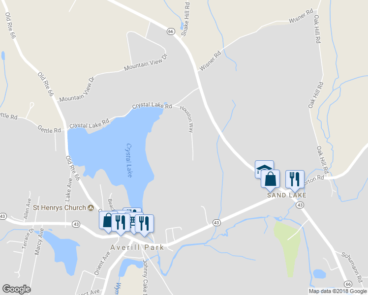 map of restaurants, bars, coffee shops, grocery stores, and more near 48 Houston Way in Averill Park