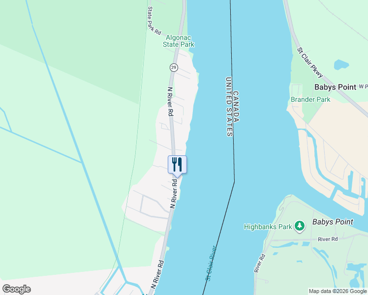 map of restaurants, bars, coffee shops, grocery stores, and more near 9605 North River Road in Clay Township