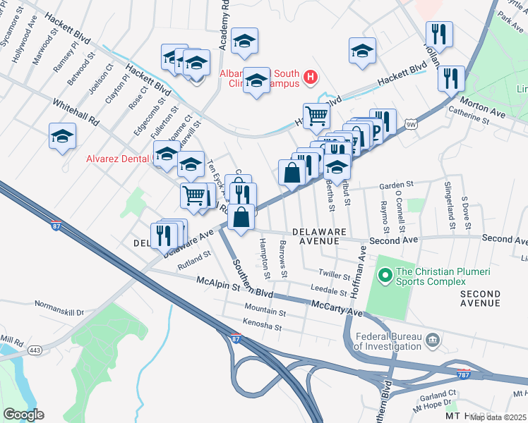 map of restaurants, bars, coffee shops, grocery stores, and more near 428 New York 443 in Albany