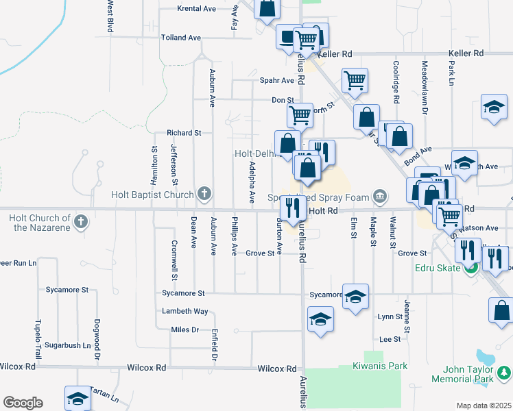 map of restaurants, bars, coffee shops, grocery stores, and more near 2010 Adelphia Avenue in Delhi charter Township