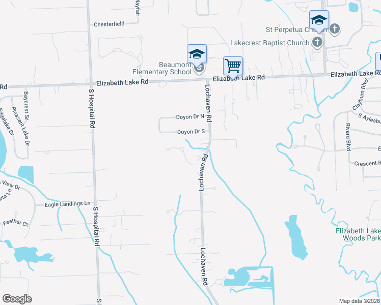 map of restaurants, bars, coffee shops, grocery stores, and more near 6596 Wedgewood Court in Waterford Township