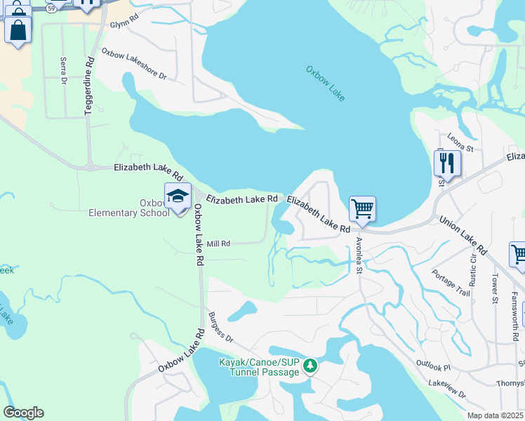 map of restaurants, bars, coffee shops, grocery stores, and more near 20 Mill Road in Oakland County