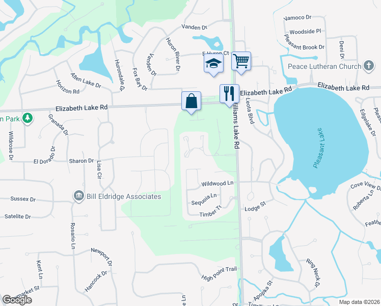 map of restaurants, bars, coffee shops, grocery stores, and more near 209 Summit Ridge Drive in White Lake charter Township